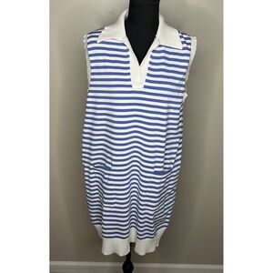 Lalavon Women's Blue & White Striped Sleeveless Dress Size Large